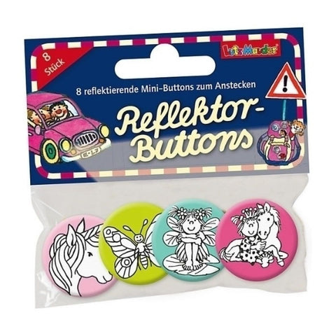 Mini-Reflektor-Buttons - Einhorn, Elfe, Schmetterling, 4er-Set