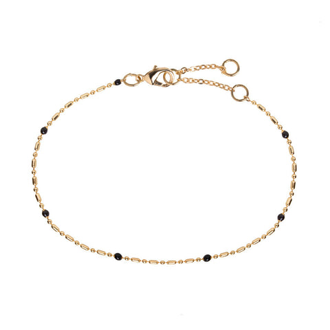 Ketten-Armband - Schwarze Perlen, gold