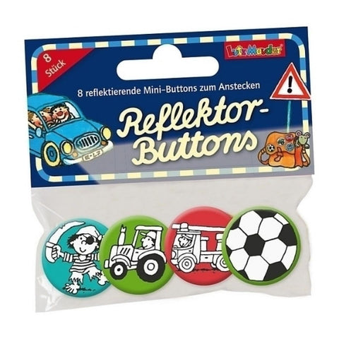Mini-Reflektor-Buttons - Pirat, Fussball, Fahrzeuge 4er-Set