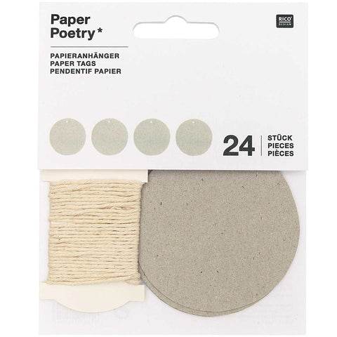 24 Papieranhänger aus Graukarton, rund