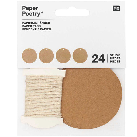 24 Papieranhänger aus Kraftpapier, rund