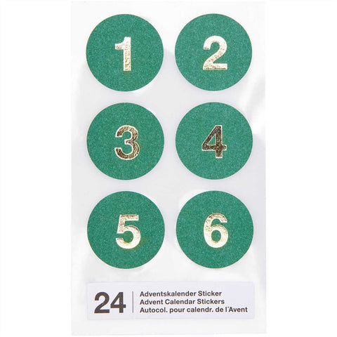 Adventskalender-Sticker, grün/gold, 24er-Set