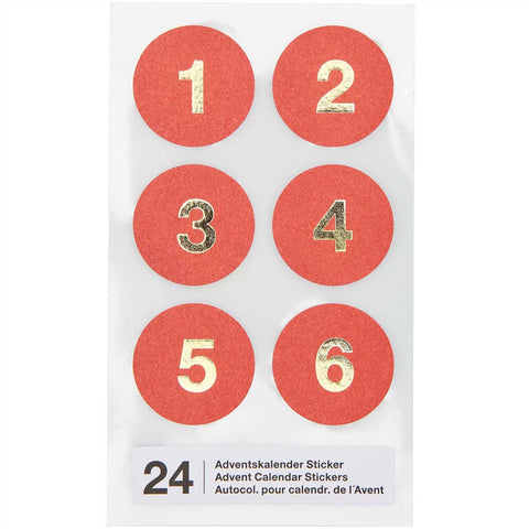 Adventskalender-Sticker, rot/gold, 24 Stück
