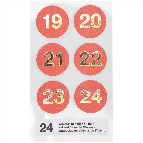 Adventskalender-Sticker, rot/gold, 24 Stück