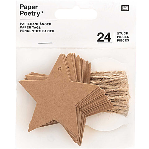 24 Papieranhänger aus Kraftpapier, Stern